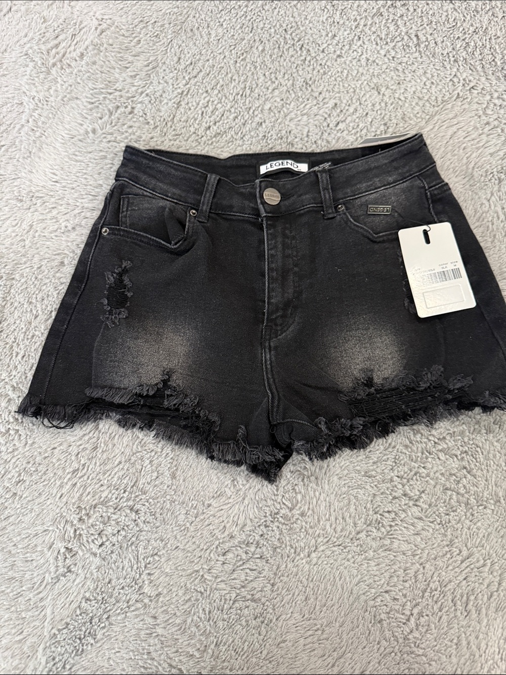 LEGEND High-Rise Distressed Black Denim Shorts